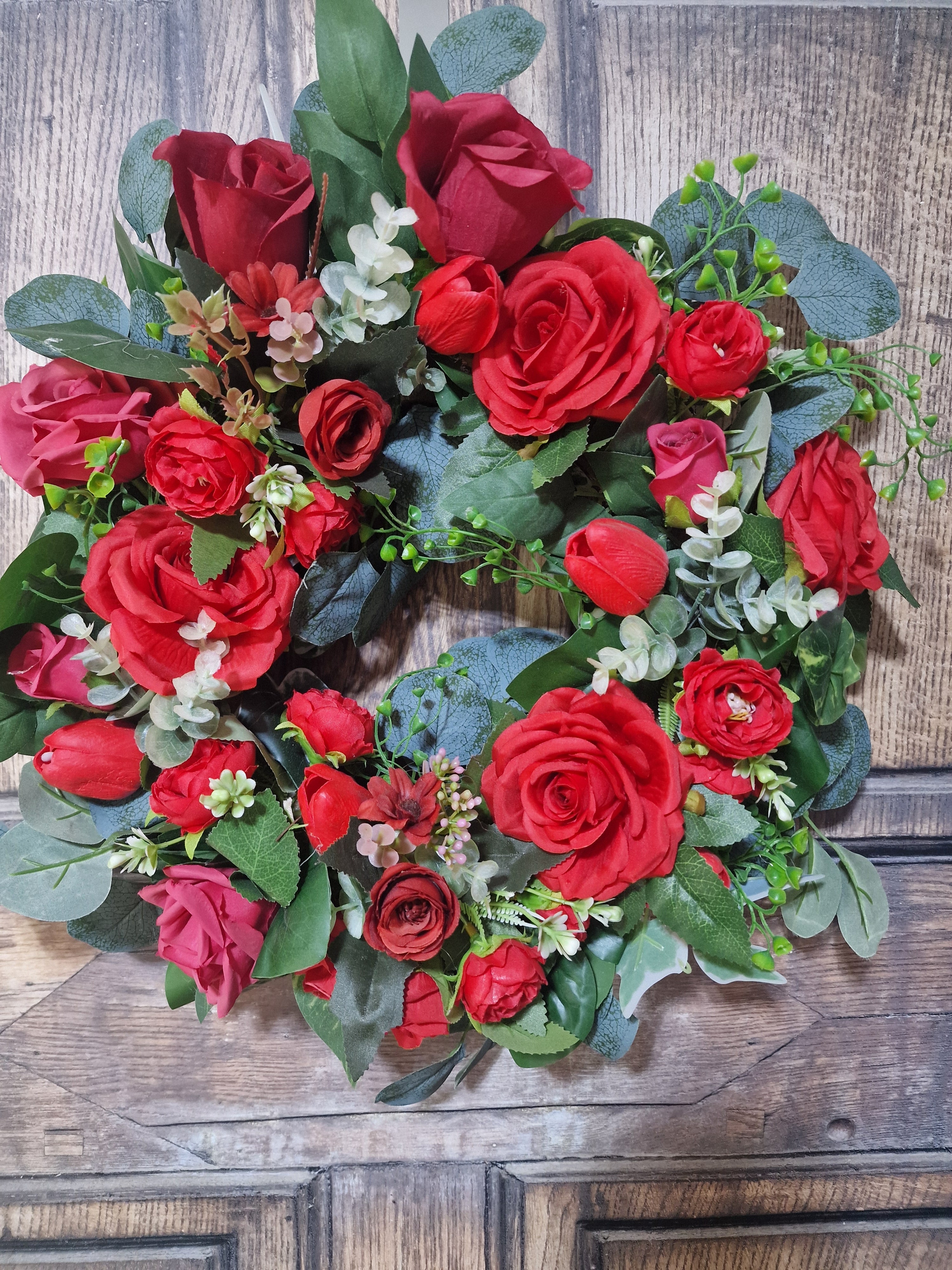 Crimson Rose and Eucalyptus Wreath