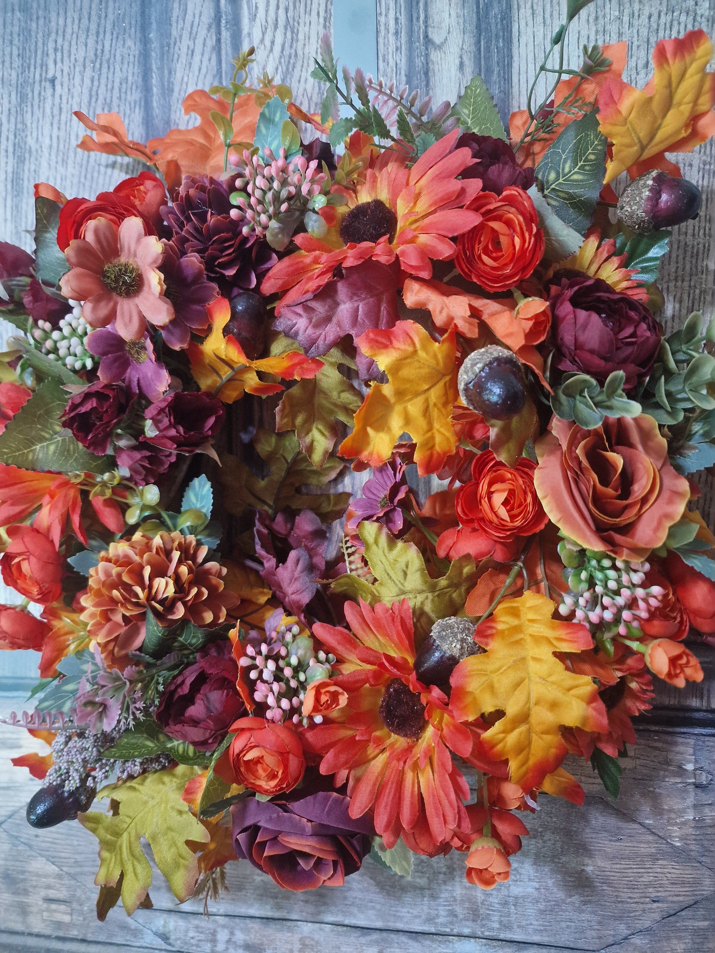 Burgundy and Burnt Orange Autumn Wreath