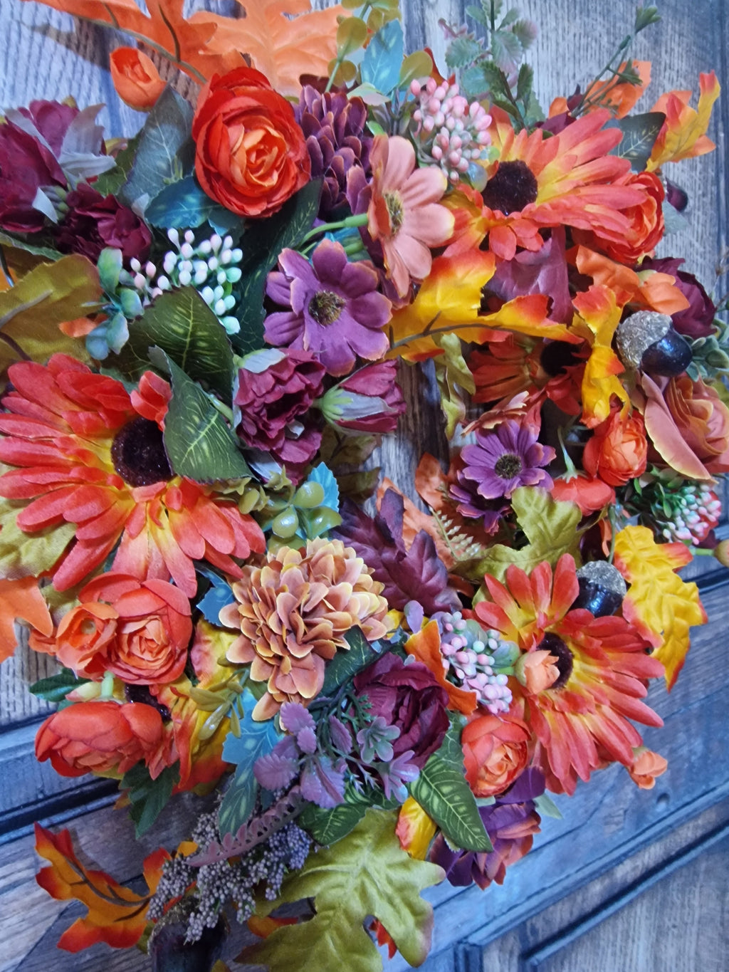 Burgundy and Burnt Orange Autumn Wreath