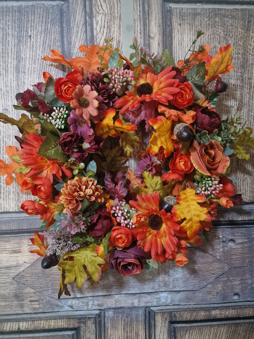 Burgundy and Burnt Orange Autumn Wreath