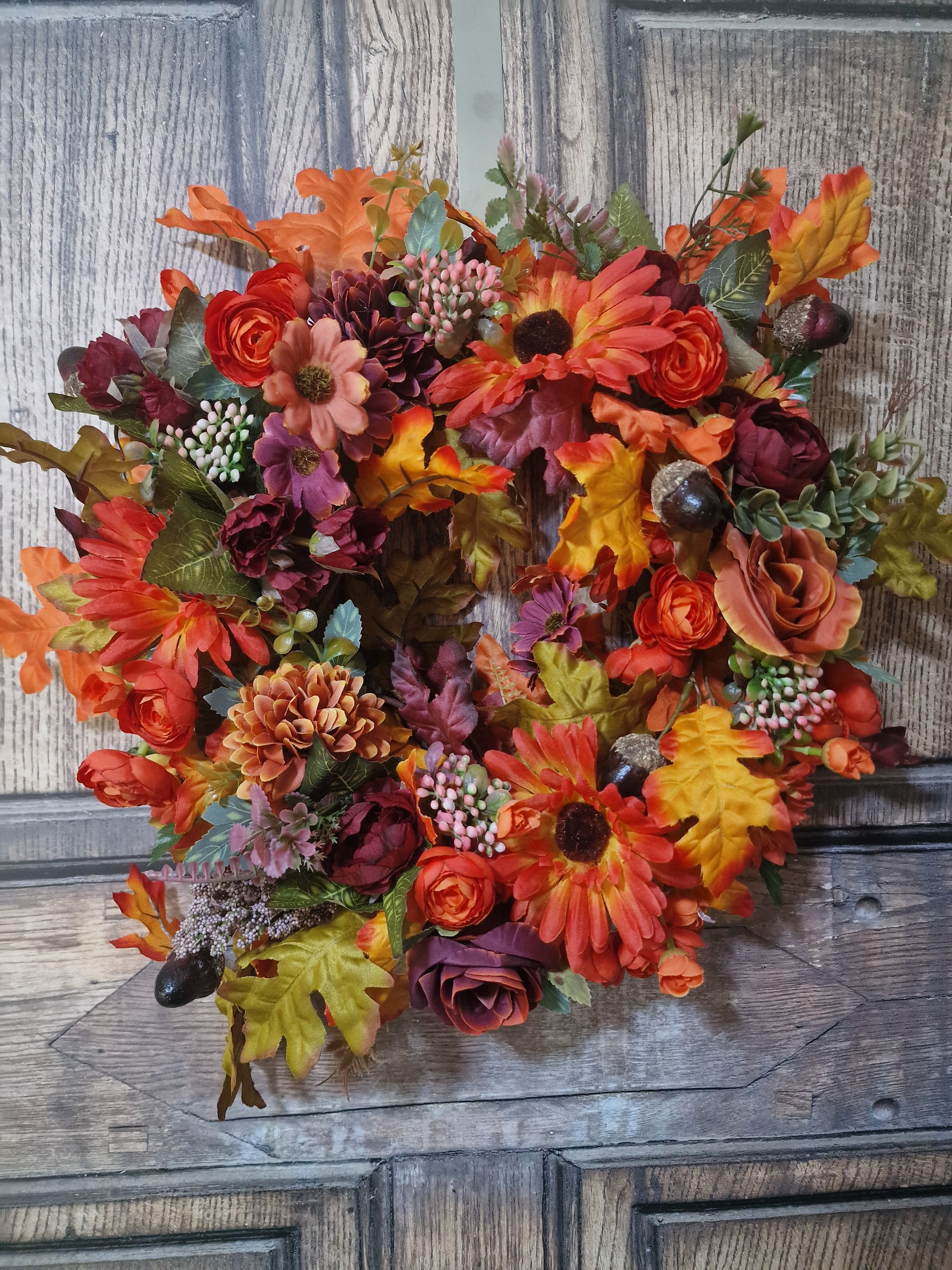 Burgundy and Burnt Orange Autumn Wreath