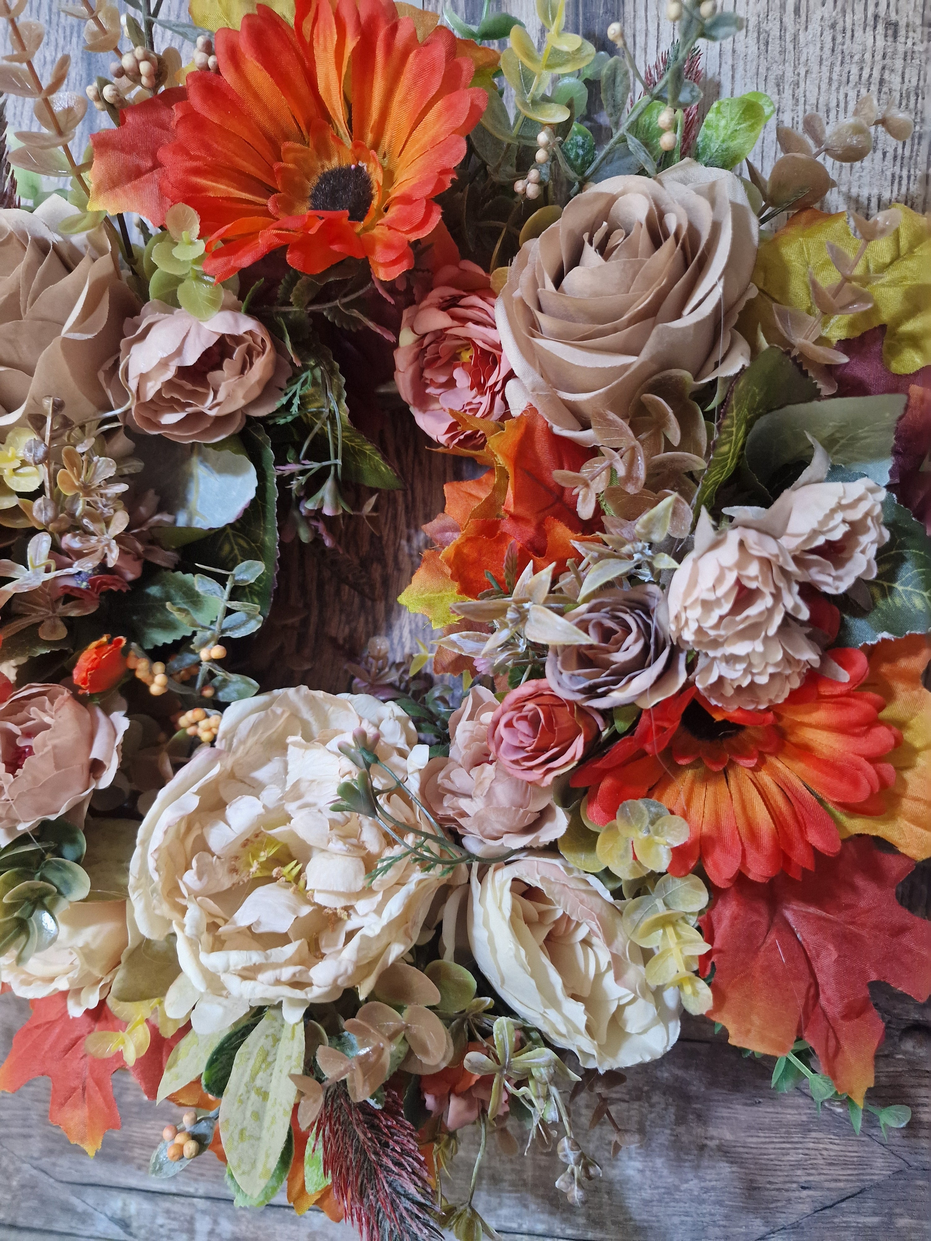Autumn Coffee and Cream Rose/Peony Wreath