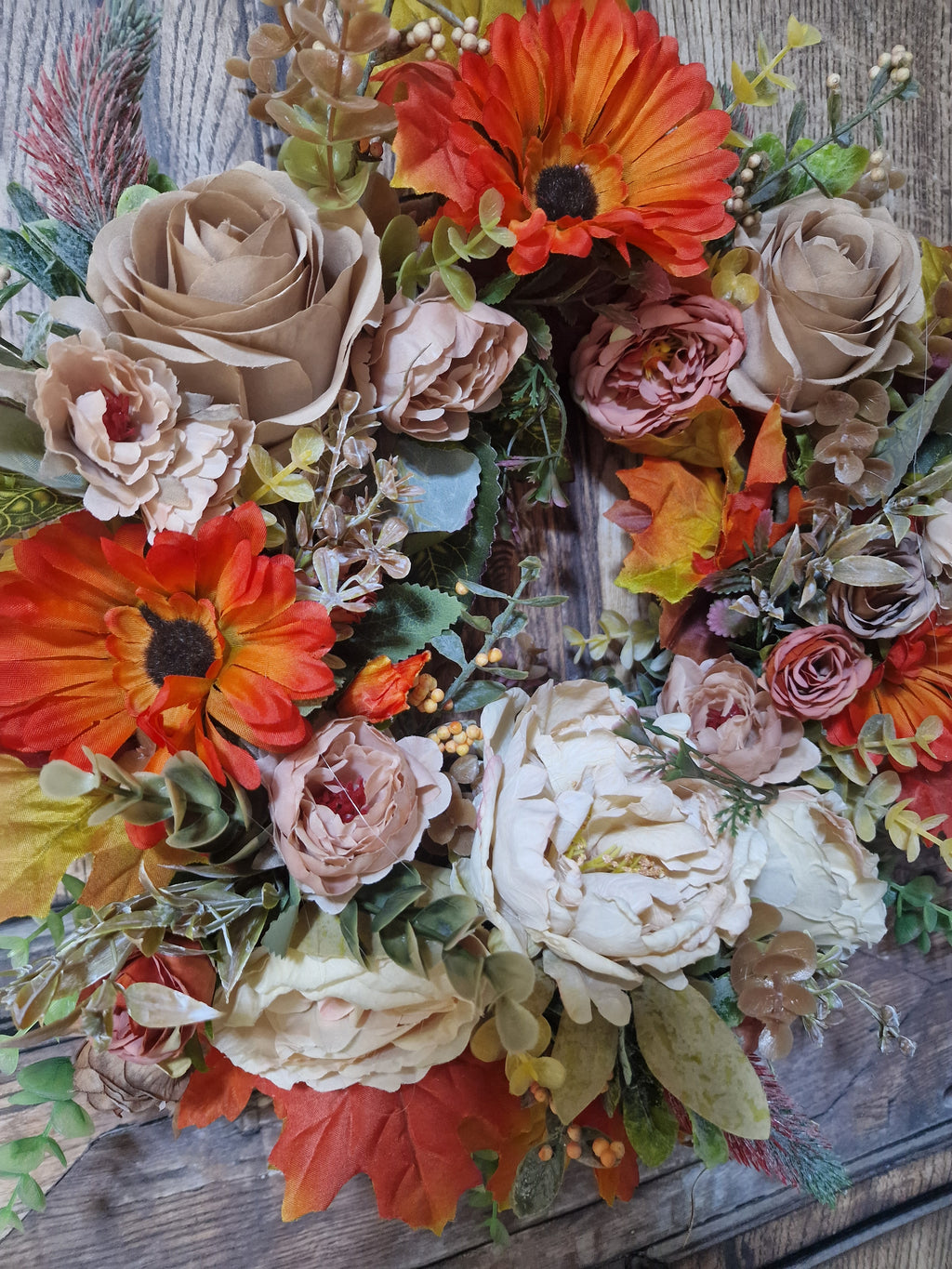Autumn Coffee and Cream Rose/Peony Wreath