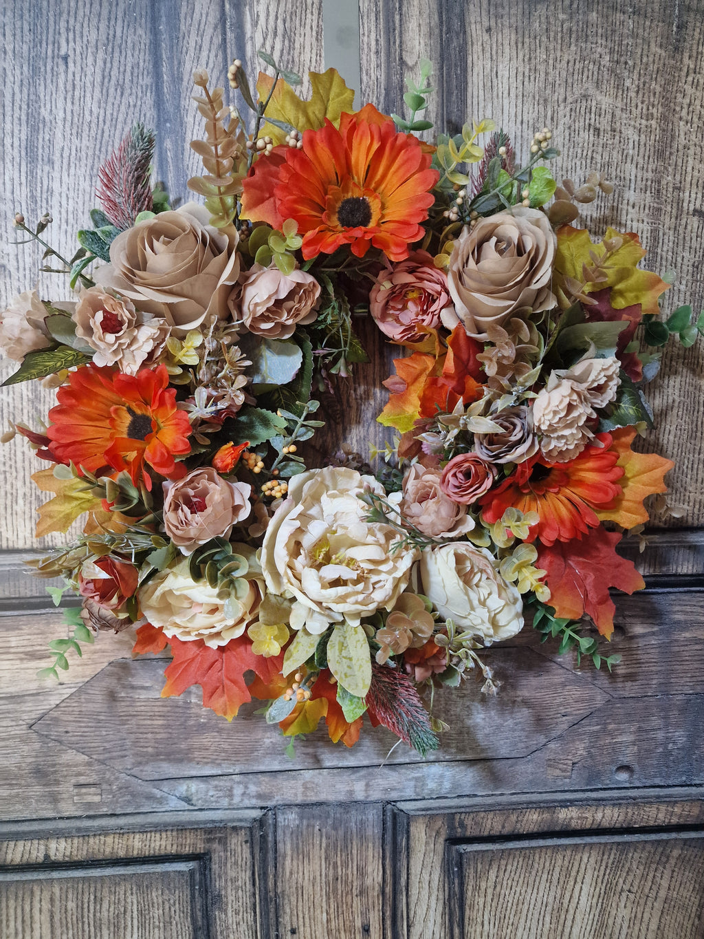 Autumn Coffee and Cream Rose/Peony Wreath